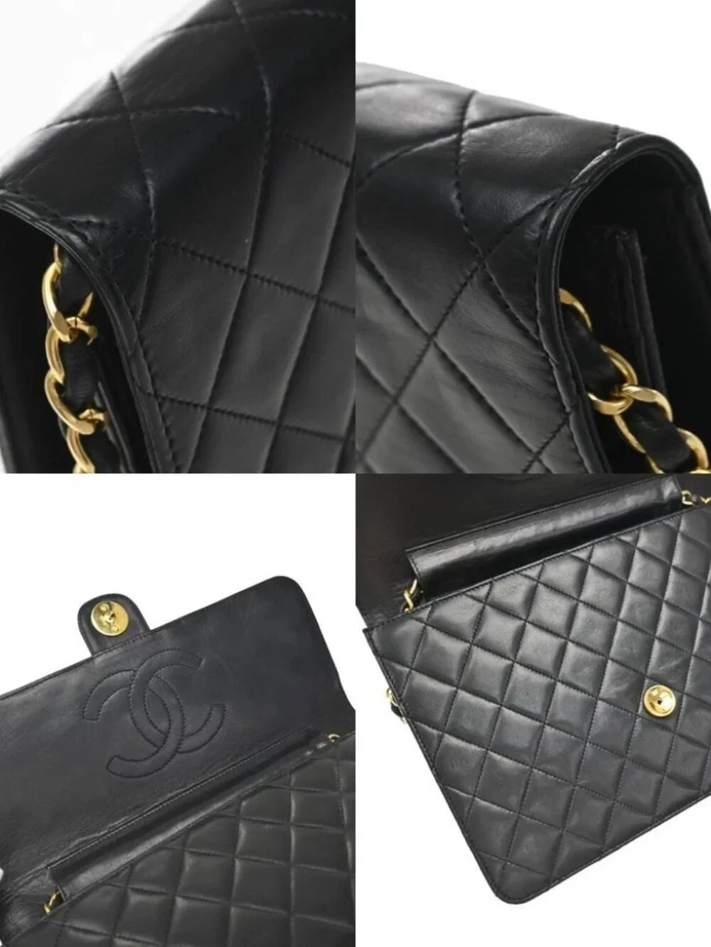 CHANEL CC Logo Matelasse Chain Shoulder Bag Leather GHW Black